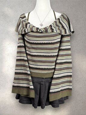 Hot Topic Thorn & Fable Stripe Halter Top Juniors L Green Brown Fairy Grunge Y2K